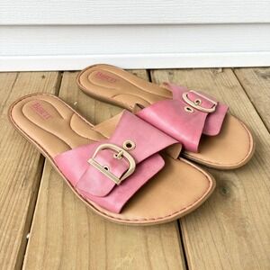 Born Miarra Big Buckle Leather Slip On Summer Slides Sandals Pink Womens 10